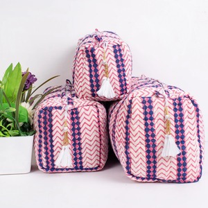 Le ของที่ระลึกกระเป๋าซิปพิมพ์ลายบล็อกผ้าฝ้ายวินเทจเป็นมิตรกับสิ่งแวดล้อมกันน้ำเดินทางปรับแต่งแต่งหน้าได้ - Product Image 3