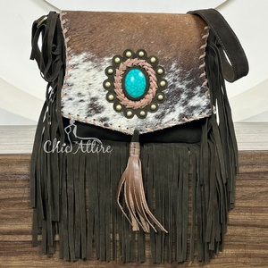 กระเป๋าถือ2025หนังกลับหนังวัวนิ่มวัสดุยอดนิยมสำหรับผู้หญิงกระเป๋าสะพายพาดลำตัวทำจากหนังสัตว์สีเทอร์ควอยซ์ - Product Image 1