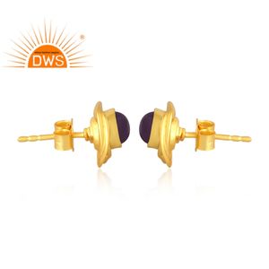 Meilleures ventes Boucles d'oreilles en argent sterling 925 plaqué or 18 carats avec améthyste naturelle Fabricant de bijoux fins - Product Image 4