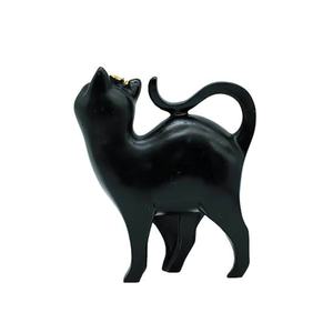 <b>Modern</b> Black Cat Figurine, Gold Crown Accent, Resin <b>Sculpture</b> - Product Image 3