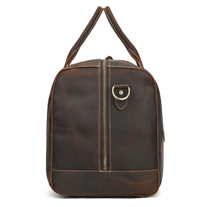 Genuine Leather Lightweight Vintage Waterproof Foldable Portable <b>Duffel</b> <b>Bag</b> Weekender Travel <b>Bag</b> Zipper Closure Detachable Strap - Product Image 3