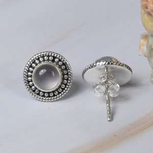 Elegant 925 Sterling <b>Silver</b> <b>Stud</b> Earrings Natural Pink Rose Quartz Gemstone Bezel Setting Classic Design for Weddings Parties - Product Image 2