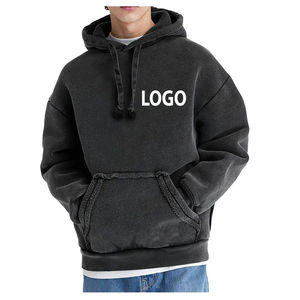 Sudadera con capucha cuadrada recortada personalizada de algodón Hoddie en blanco Distress Vintage up Acid Sun Fade Wash Hoodie hombres fabricante de ropa - Product Image 4