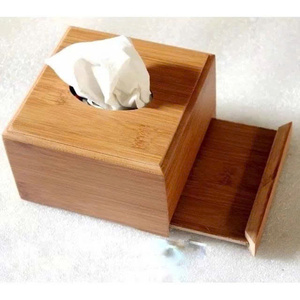 Caja de pañuelos de bambú de Color Natural de alta calidad 13x13x9 cm tipo 3 modelo 01 Huhipro ecológico hecho a mano para oficina hogar restaurante - Product Image 1