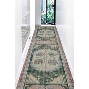 Tapis de couloir anatolien mat : Tapis imprimé style bohème turc délavé, avec poils doux - Product Image 3
