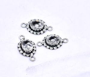 Plata antigua y oro de 18 quilates Chapado en Topacio blanco piedra preciosa conector de doble bucle 24X13mm NC96 fabricación de joyas hallazgos de dijes" - Product Image 4