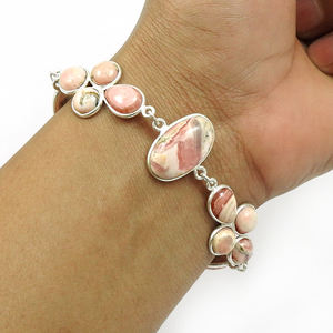 Hand Crafted Rhodochrosite Gemstone Trendy 925 Sterling Silver <b>Bracelets</b> Unisex Dainty Chain <b>Bracelets</b> On Wholesale OEM ODM - Product Image 2