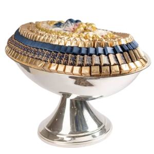 Bol à chocolat en métal design vintage sur support en or Présentoir à desserts sucrés haut de gamme pour mariage et événement Présentoir de centre de table - Product Image 2