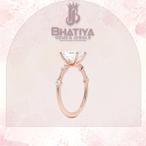 Anillo de compromiso solitario de corte radiante, banda de acento disperso de oro amarillo, joyería fina de moissanita de diamante único - Product Image 4