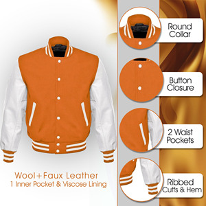 2025 diseño personalizado de cuero de alta calidad lana impresa bordada béisbol Letterman Street Wear CollegeBaseballjacket para hombres - Product Image 5