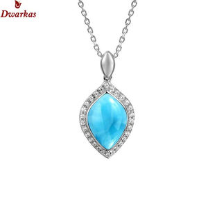 Pendentif Charme en Argent Sterling 925 avec Larimar Naturel et Zircon Sertis – Design Unique, Bijou Élégant pour Cadeau - Product Image 2