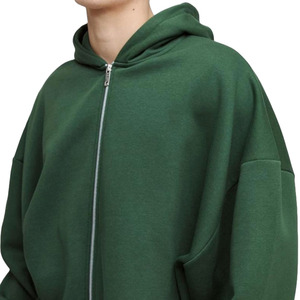 Sweat-shirts à capuche coupe droite extrême en molleton 100 % coton, écologiques, pour l'hiver, couleur vert uni, design épaules tombantes - Product Image 3