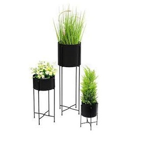 Top tendance personnalisé extérieur rond grand haut vertical métal rond jardinière de jardin pot de fleur enduit de poudre noire - Product Image 2
