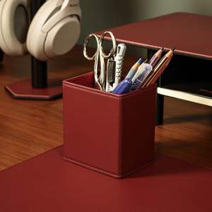 Creative Square Leather Office Organizer Single Pen holder Desktop Storage <b>Box</b> with Ornament Leather Penholder Storage Gift - Product Image 5