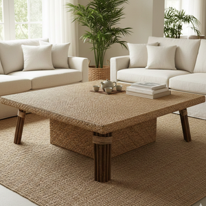 Table à manger carrée d'extérieur en rotin, écologique, confortable, durable, minimaliste, pour hôtel, ferme, chambre et parc - Product Image 1