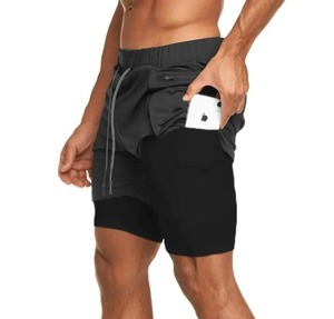 Pantalones cortos de gimnasio de lona de calle alta 2 en 1 para hombre, transpirables, de secado rápido, ecológicos, antiarrugas, a prueba de viento, estampados para correr en la playa - Product Image 4