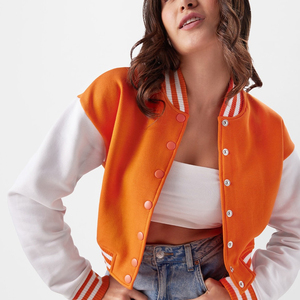 Top Quality Women Orange Color Varsity <b>Jacket</b> <b>Crop</b> With Long Sleeves Breathable Baseball <b>Jackets</b> for Ladies Wholesale OEM - Product Image 4