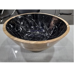 Atractivo tazón para servir sopa de madera de mango con esmalte brillante estampado decoración de cocina con cuchara grande y grabado de logotipo - Product Image 3