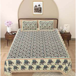 Turquoise Blue 100% Cotton 240 TC Bedsheet Set with 2 Pillow Covers Ethnic Motifs for Home Use (ADB1482)-3pcs <b>King</b> <b>Size</b> - Product Image 2
