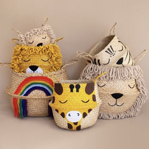 Seagrass Belly <b>Basket</b> Vietnam Double Tier <b>Handles</b> European Market Kitchen Bathroom Natural Sustainable - Product Image 5