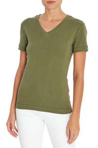 Camisetas personalizadas con cuello en V para mujer, camisetas de manga corta de poliéster transpirable, tela de pana ecológica, diseño de patrón 3D - Product Image 2