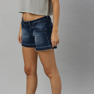 Best Selling High Quality Denim <b>Booty</b> Shorts Women High Waist Sporty Drawstring Closure Eco-Friendly Hot Shorts Customizable - Product Image 6