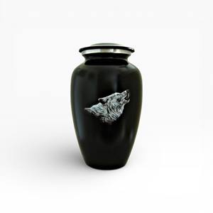 Urne funéraire noire mate avec tête de loup argentée pour l'affichage des cendres commémoratives et la décoration de la maison - Product Image 1