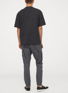 Pantalon cargo décontracté en toile légère à 6 poches, avec cordon de serrage, coupe-vent, respirant, personnalisable, en coton uni gris - Product Image 3