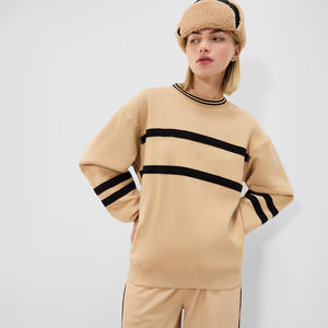 Vente chaude personnalisé Beige côtelé décolleté femmes Marchi sweat côtelé poignets et ourlet femmes sweats à capuche sweats à capuche d'entraînement pour les femmes - Product Image 6