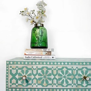 Faizacraft Mesa de consola con incrustaciones de hueso negro de alta calidad Mesa de almacenamiento lateral de pared con incrustaciones de hueso - Product Image 2