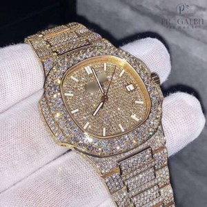 Montre automatique en acier inoxydable pour hommes, moissanite, style hip hop de luxe, cadran large, avec buste, bracelet de 16mm, montre à quartz personnalisée - Product Image 2