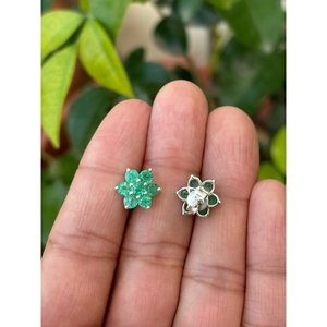 925 Silver <b>Stud</b> <b>Earrings</b> with Natural Emerald Floral Pattern-Cute and Trendy <b>Studs</b> for Wedding Engagement Anniversary Party - Product Image 2
