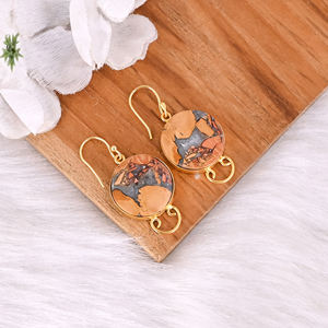 Boucles d'oreilles pendantes en jaspe Malinga en laiton de style bohème pour femmes, cadeau tendance pour les mariages, les fiançailles, les fêtes, les anniversaires - Product Image 2