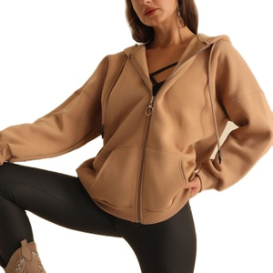 Sudadera con capucha de manga larga y cremallera de color sólido con logotipo personalizado para mujer, sudaderas de entrenamiento, sudadera informal personalizada para mujer - Product Image 1