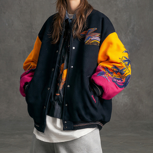 Chaqueta Universitaria Holgada con Bordado OEM para Mujer, Chaqueta Universitaria de Lana con Botones, Chaqueta Universitaria de Invierno con Hombros Caídos para Mujer - Product Image 1