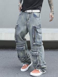 กางเกงยีนส์ผู้ชายทรงหลวมกระเป๋าข้างขนาดใหญ่กางเกงคาร์โก้ลำลองลายพรางกางเกงวิ่งฮิปฮอป - Product Image 5