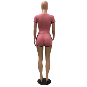 Conjunto de pantalones cortos de diseño personalizado para mujer Color sólido Cómodo y por encima de la rodilla Conjunto de 2 piezas Precio al por mayor para uso al aire libre - Product Image 5