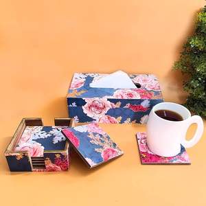 Boîte à mouchoirs imprimée en bois fantaisie faite à la main avec finition laquée brillante pour une décoration de salon élégante au prix le plus bas - Product Image 4