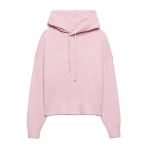 Custom Logo <b>Plain</b> Dyed Knit Long Sleeves Cotton Jumper <b>Hoodie</b> for Women Breathable Casual Wear for Winter - Product Image 1