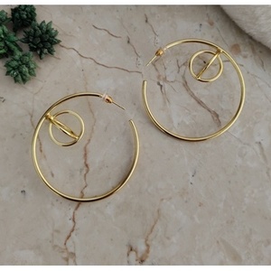 Pendientes de Aro y Colgantes de Latón Hechos a Mano, Diseño Geométrico Étnico Vintage, Bañados en Oro con Perlas y Diamantes de Moda para Fiestas - Product Image 2