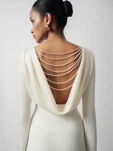Chất lượng cao Dresses phụ nữ phụ nữ thanh lịch mollya backless <span class=keywords><strong>draped</strong></span> ăn mặc hình dạng dài quần áo cho phụ nữ whiteant bán buôn - Product Image 4