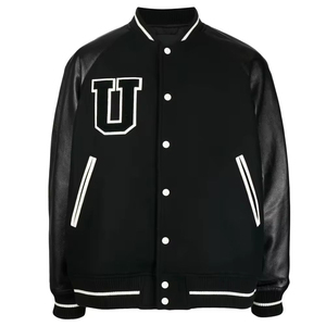 Veste universitaire classique pour hommes avec corps en laine manches en cuir noir Letterman Design fermeture à bouton pression Style de sortie - Product Image 1