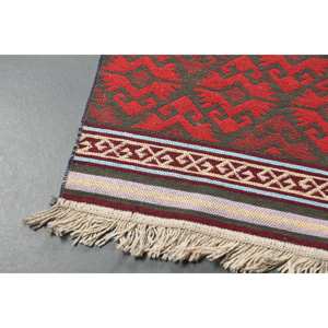 Alfombra Turca Vintage de 2.5x8 pies, Alfombra Roja con Diseño de Patchwork - Product Image 3