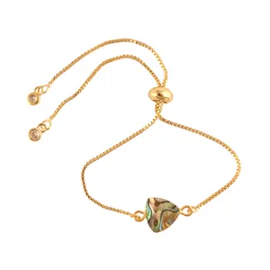 women jewelry wholesale natural abalone shell gold plated adjustable bracelet classic box chain slider lock bracelet jewelry