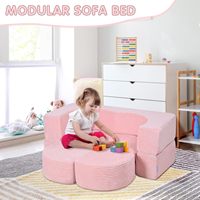 Sofa Modular Anak-Anak Biru 2-Dudukan Berbahan Kain Corduroy Lembut dengan Bantal yang Dapat Dilepas Desain Ringkas untuk Penggunaan Sekolah