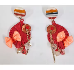 Boucles d'oreilles rouges faites à la main pour femmes élégantes perles conception de goutte bijoux de mode pour mariage peau sensible sans danger - Product Image 4