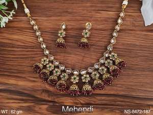 Bijoux antiques indiens Mehendi, ensembles de bijoux de fête de styliste, accessoires pour femmes, ensemble de colliers courts antiques - Product Image 4