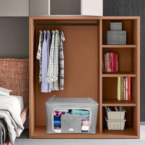 Grande capacità 2 grige tessuto organizzatore scatole 50x40x33 Cm-66 litri con finestra in metallo per la conservazione dei vestiti - Product Image 3