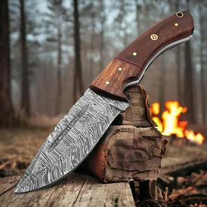 Cuchillo de Caza de Hoja Fija de Acero de Damasco Hecho a Mano Personalizado |   Cuchillo de Supervivencia para Campismo al Aire Libre con Mango de Madera, Proveedor Mayorista OEM - Product Image 4