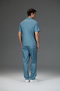 Ensemble de blouses médicales bleues pour femmes en coton et polyester tissé, uniformes d'hôpital pour médecins, avec détection d'aiguilles, pantalon et chemise sans coutures thermocollées - Product Image 2
